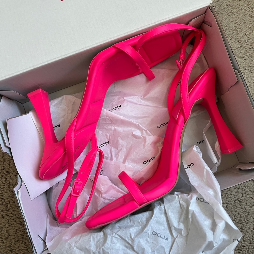 Aldo Neon Pink Open Toe Heels/Heeled Sandals - Picture 6 of 10
